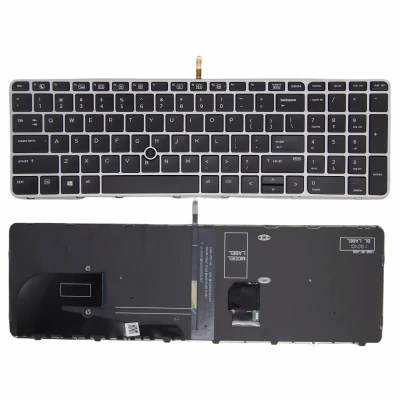 HP EliteBook 850 G3 G4, 755 G3 G4, Zbook 15u G3 G4 sudraba rāmis atpakaļ izgaismots celiņš ASV tastatūra